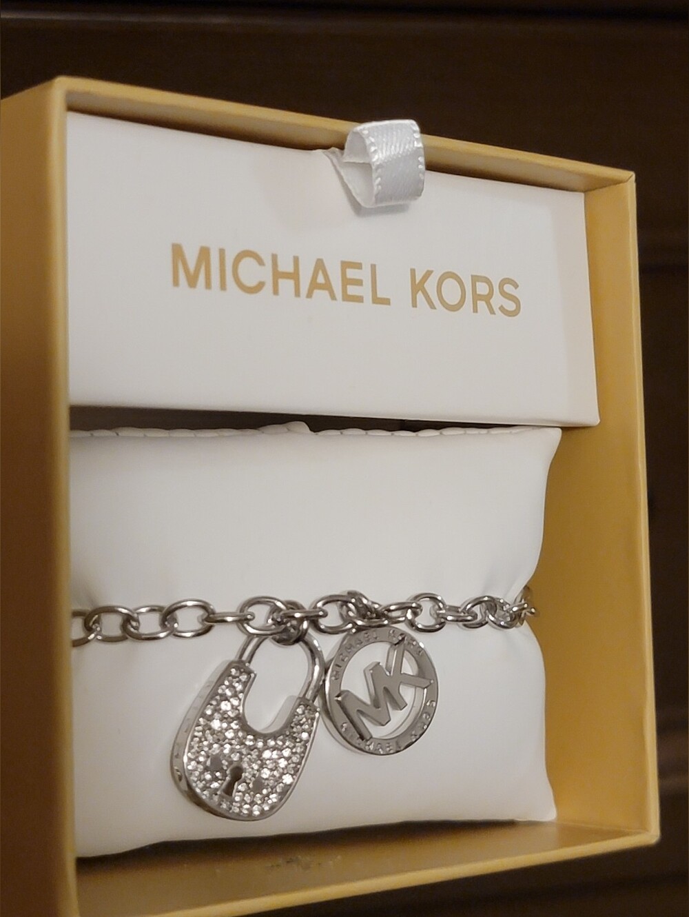 Michael Kors Silver-Tone Pave Lock Charm Bracelet (NWT) - Picture 2 of 4